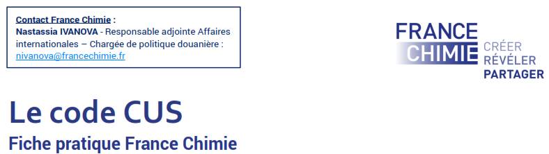 Code CUS : Fiche pratique France Chimie 
